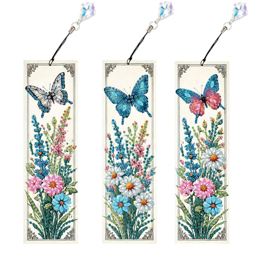 3Pcs Animal Themed DIY Diamond Painting Art Bookmarks Irregular Shaped Diamonds