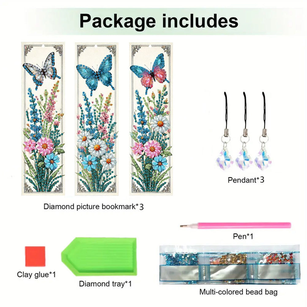 3Pcs Animal Themed DIY Diamond Painting Art Bookmarks Irregular Shaped Diamonds