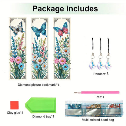 3Pcs Animal Themed DIY Diamond Painting Art Bookmarks Irregular Shaped Diamonds