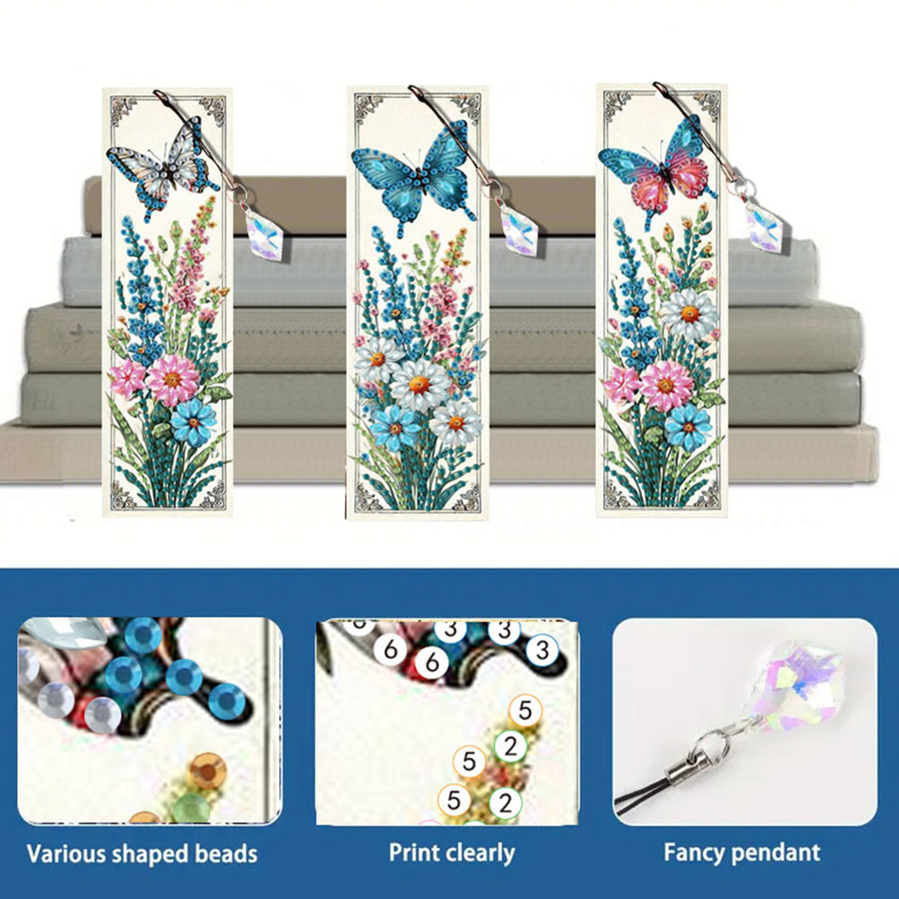 3Pcs Animal Themed DIY Diamond Painting Art Bookmarks Irregular Shaped Diamonds