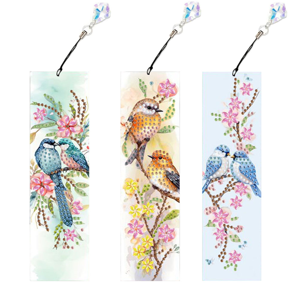 3Pcs Animal Themed DIY Diamond Painting Art Bookmarks Irregular Shaped Diamonds