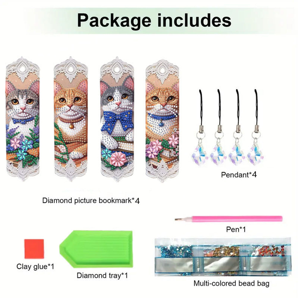 3Pcs Animal Themed DIY Diamond Painting Art Bookmarks Irregular Shaped Diamonds
