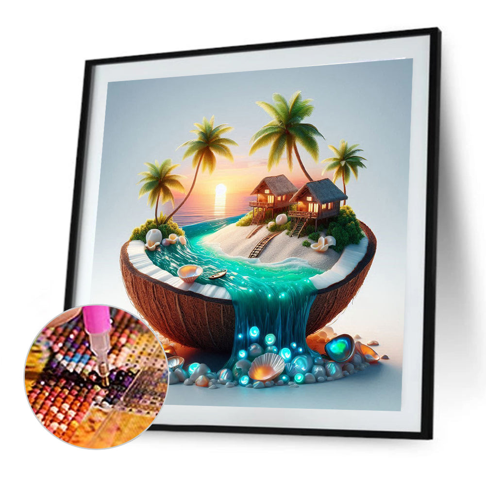 Coconut Shell Resort Island - Full Round Drill Diamond Painting 40*40CM