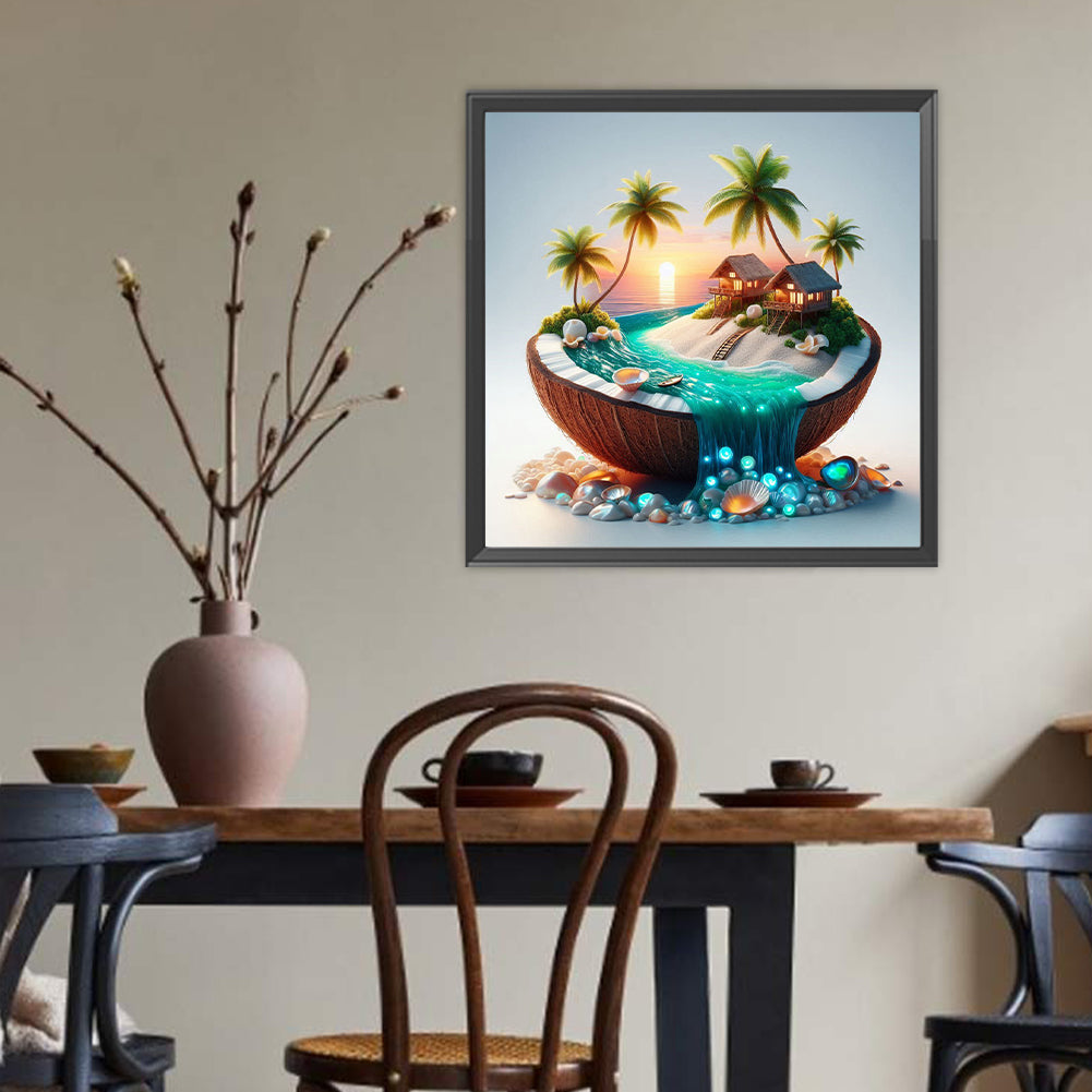 Coconut Shell Resort Island - Full Round Drill Diamond Painting 40*40CM