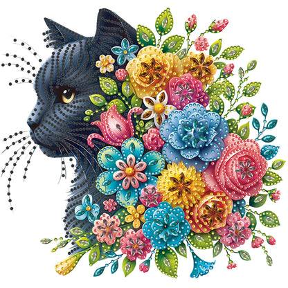 Cat And Flower - Special Shaped Drill Diamond Painting 30*30CM