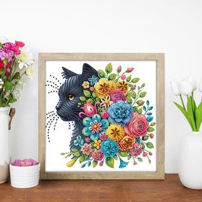Cat And Flower - Special Shaped Drill Diamond Painting 30*30CM