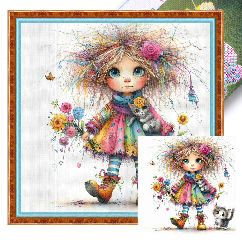 Weird Girl - 11CT Stamped Cross Stitch 40*40CM