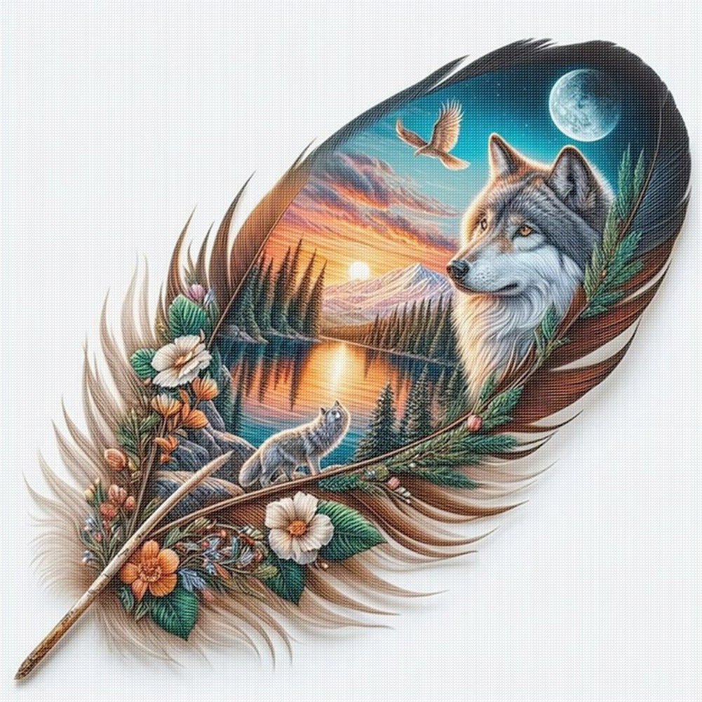 Leaf Silhouette - Wolf - 11CT Stamped Cross Stitch 40*40CM