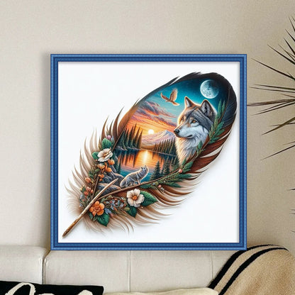 Leaf Silhouette - Wolf - 11CT Stamped Cross Stitch 40*40CM