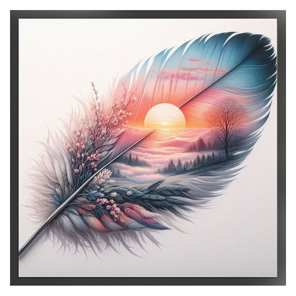 Feather Silhouette - Sunrise - 11CT Stamped Cross Stitch 40*40CM