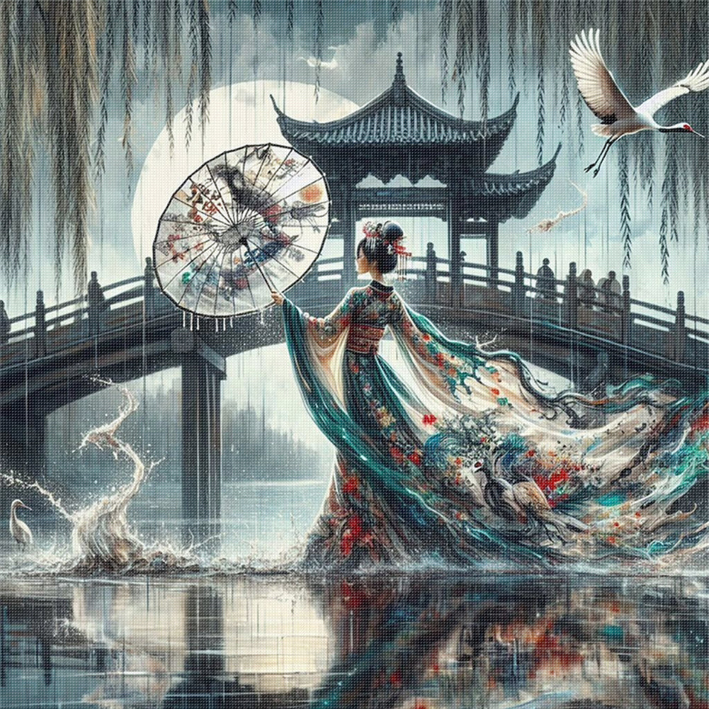 Japanese Beauty - 11CT Stamped Cross Stitch 40*40CM