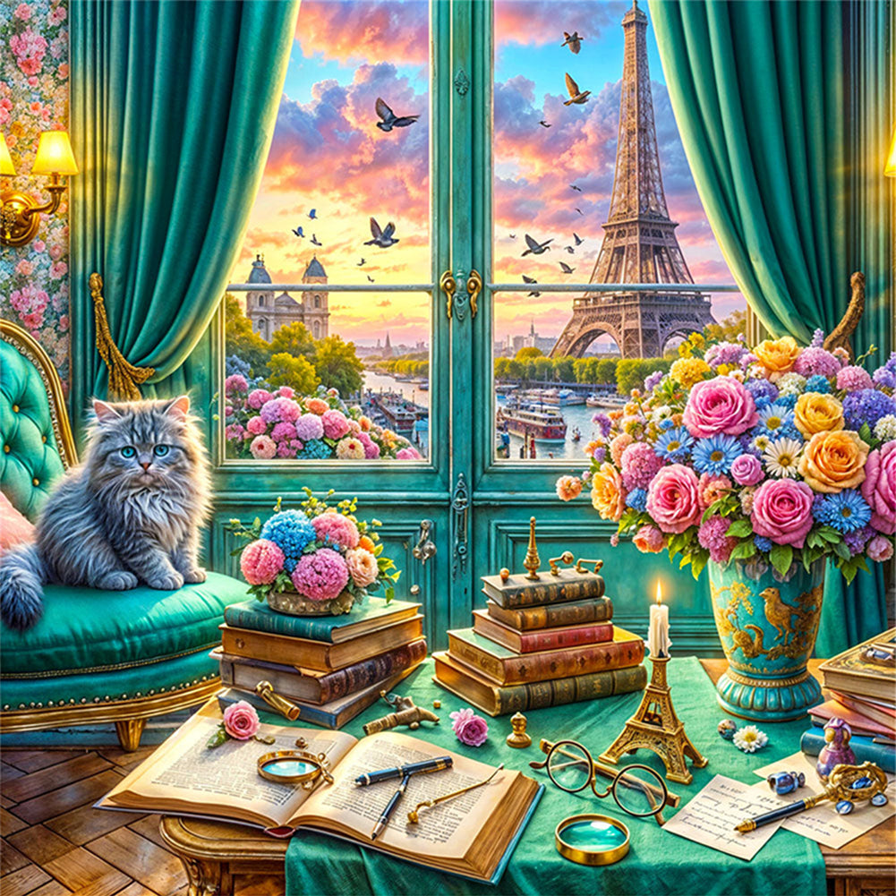Cat On The Windowsill - 11CT Stamped Cross Stitch 50*50CM