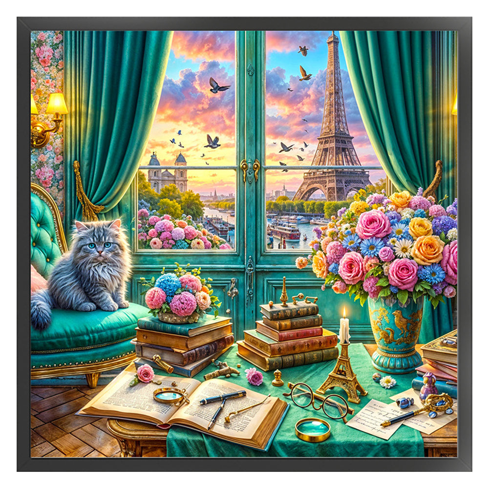 Cat On The Windowsill - 11CT Stamped Cross Stitch 50*50CM