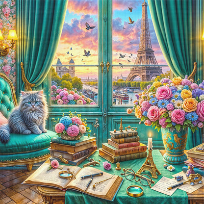 Cat On The Windowsill - 11CT Stamped Cross Stitch 50*50CM