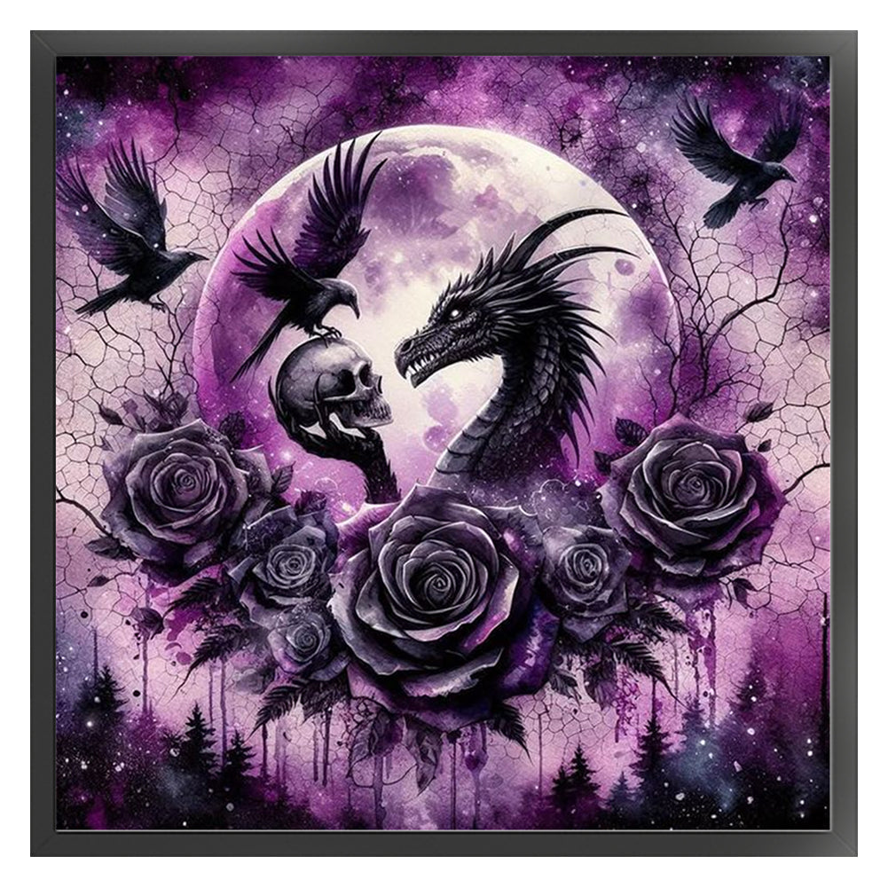 Halloween Rose Black Dragon - 11CT Stamped Cross Stitch 40*40CM