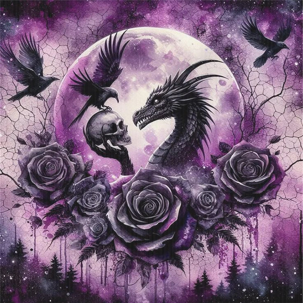 Halloween Rose Black Dragon - 11CT Stamped Cross Stitch 40*40CM