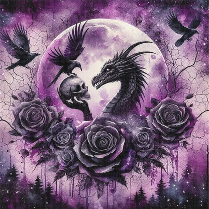 Halloween Rose Black Dragon - 11CT Stamped Cross Stitch 40*40CM