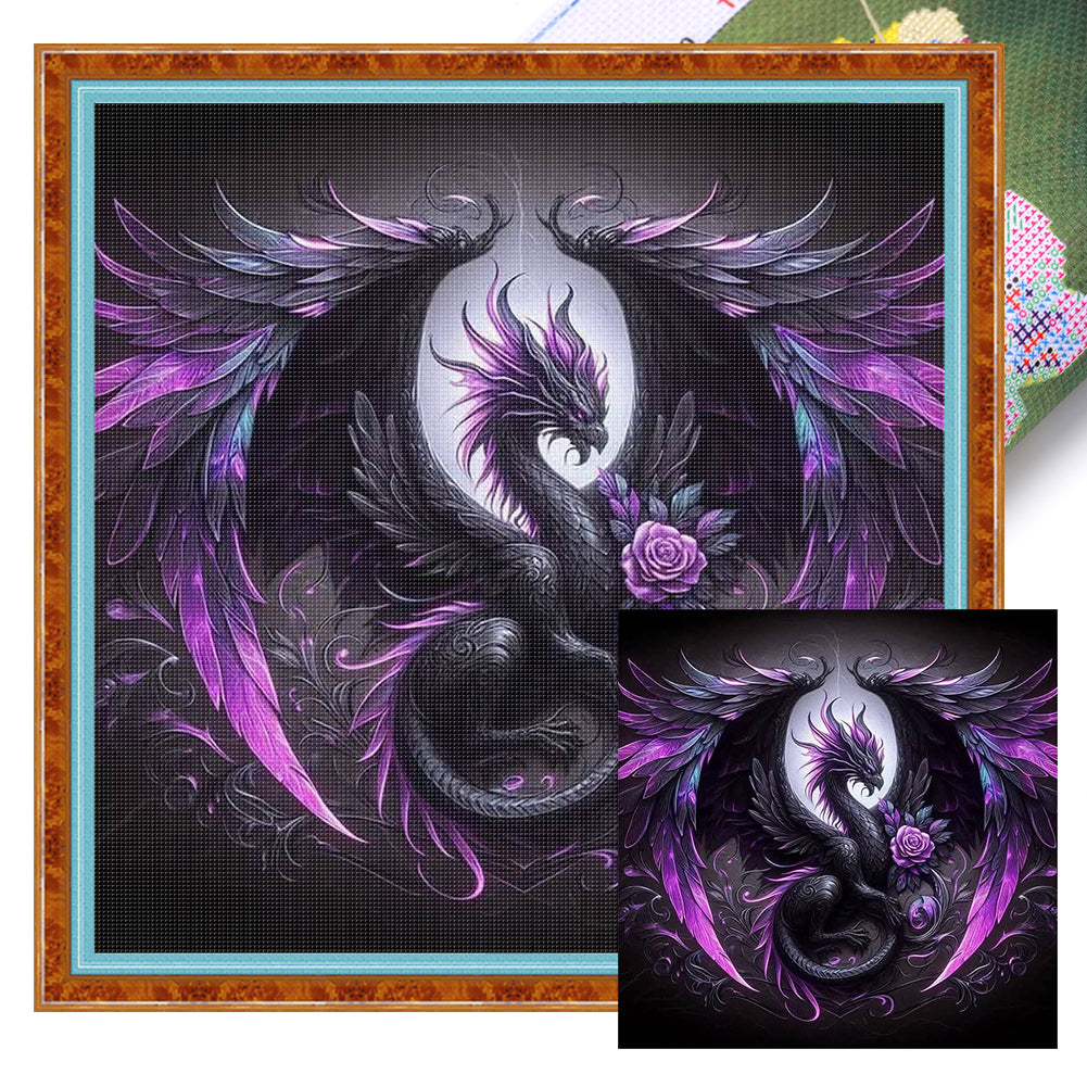 Halloween Rose Black Dragon - 11CT Stamped Cross Stitch 40*40CM