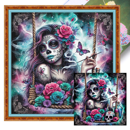Halloween Skull Girl - 11CT Stamped Cross Stitch 40*40CM