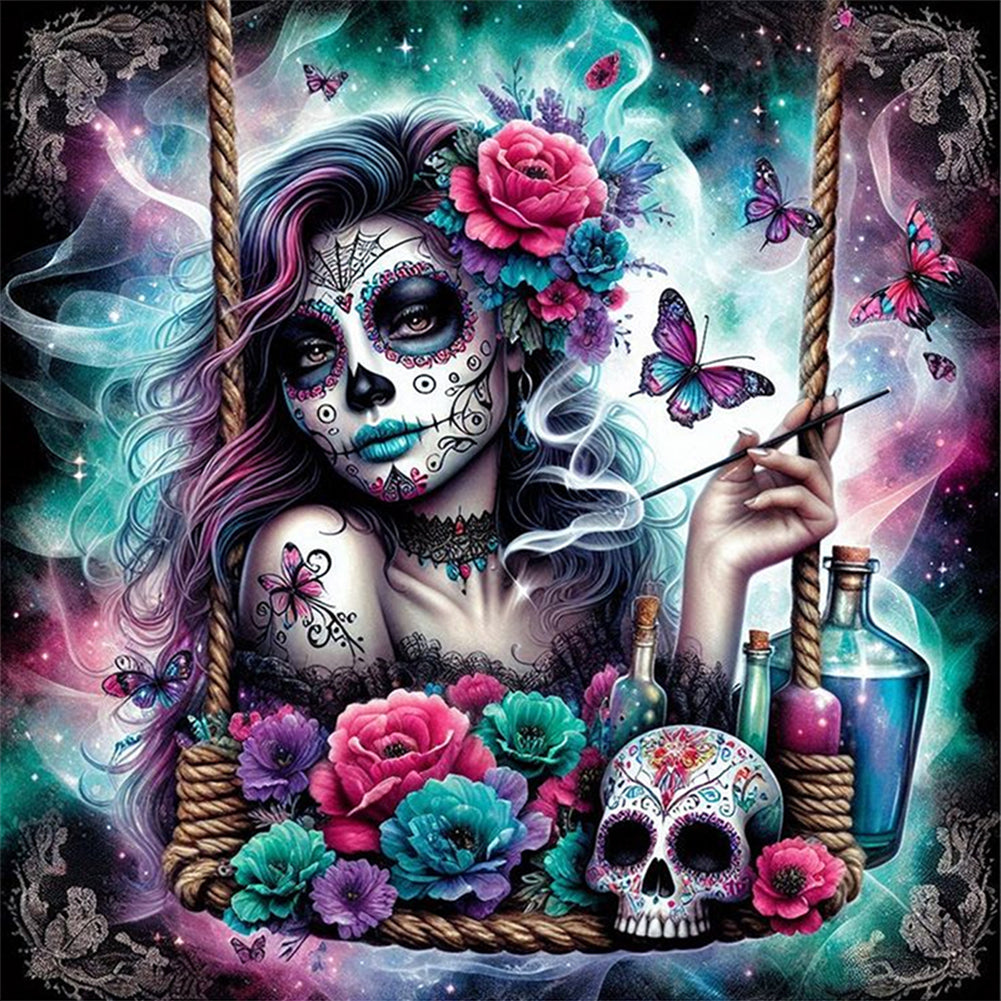 Halloween Skull Girl - 11CT Stamped Cross Stitch 40*40CM