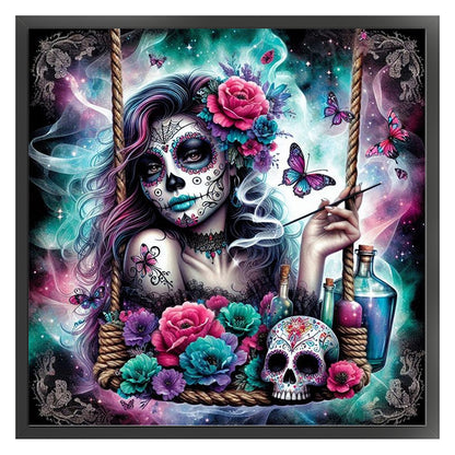 Halloween Skull Girl - 11CT Stamped Cross Stitch 40*40CM