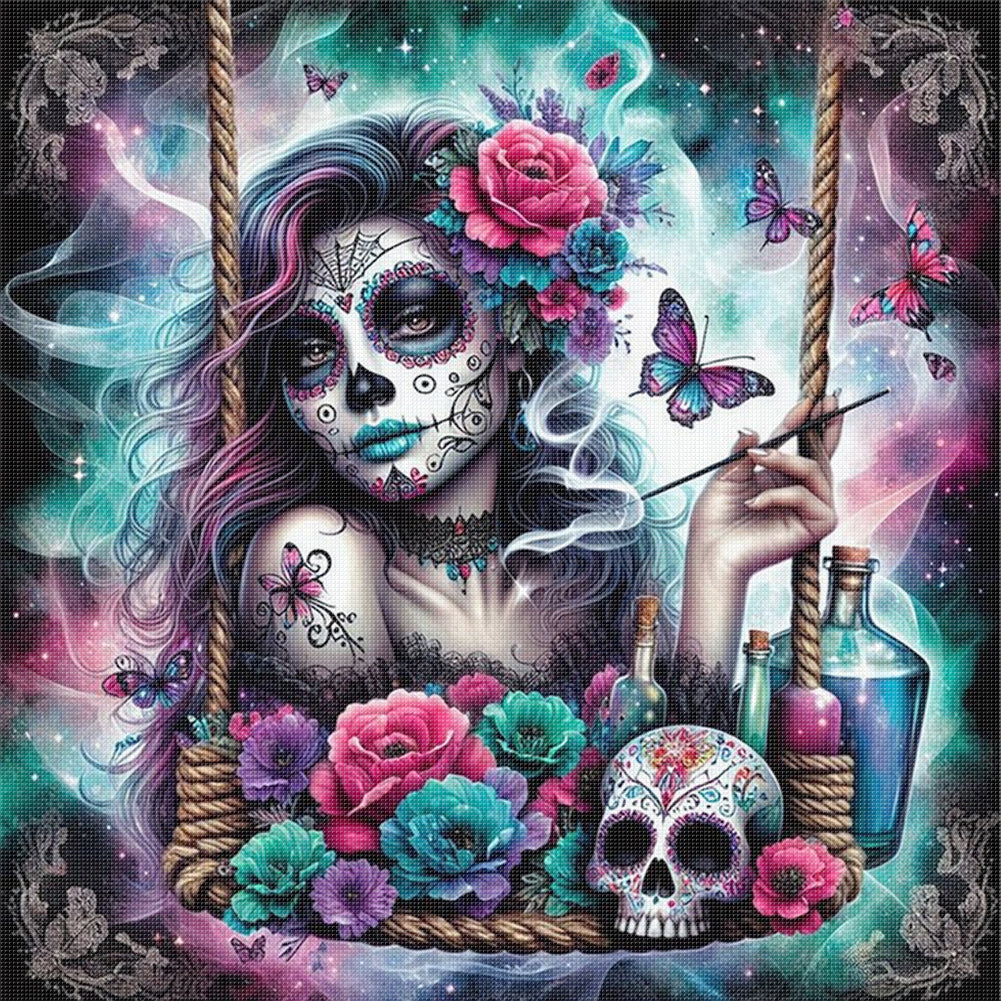Halloween Skull Girl - 11CT Stamped Cross Stitch 40*40CM