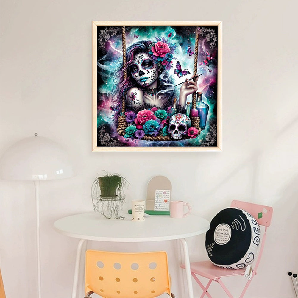 Halloween Skull Girl - 11CT Stamped Cross Stitch 40*40CM