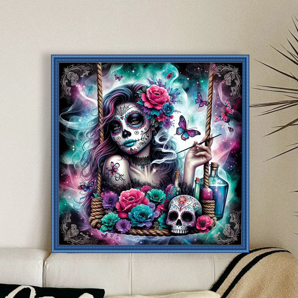 Halloween Skull Girl - 11CT Stamped Cross Stitch 40*40CM