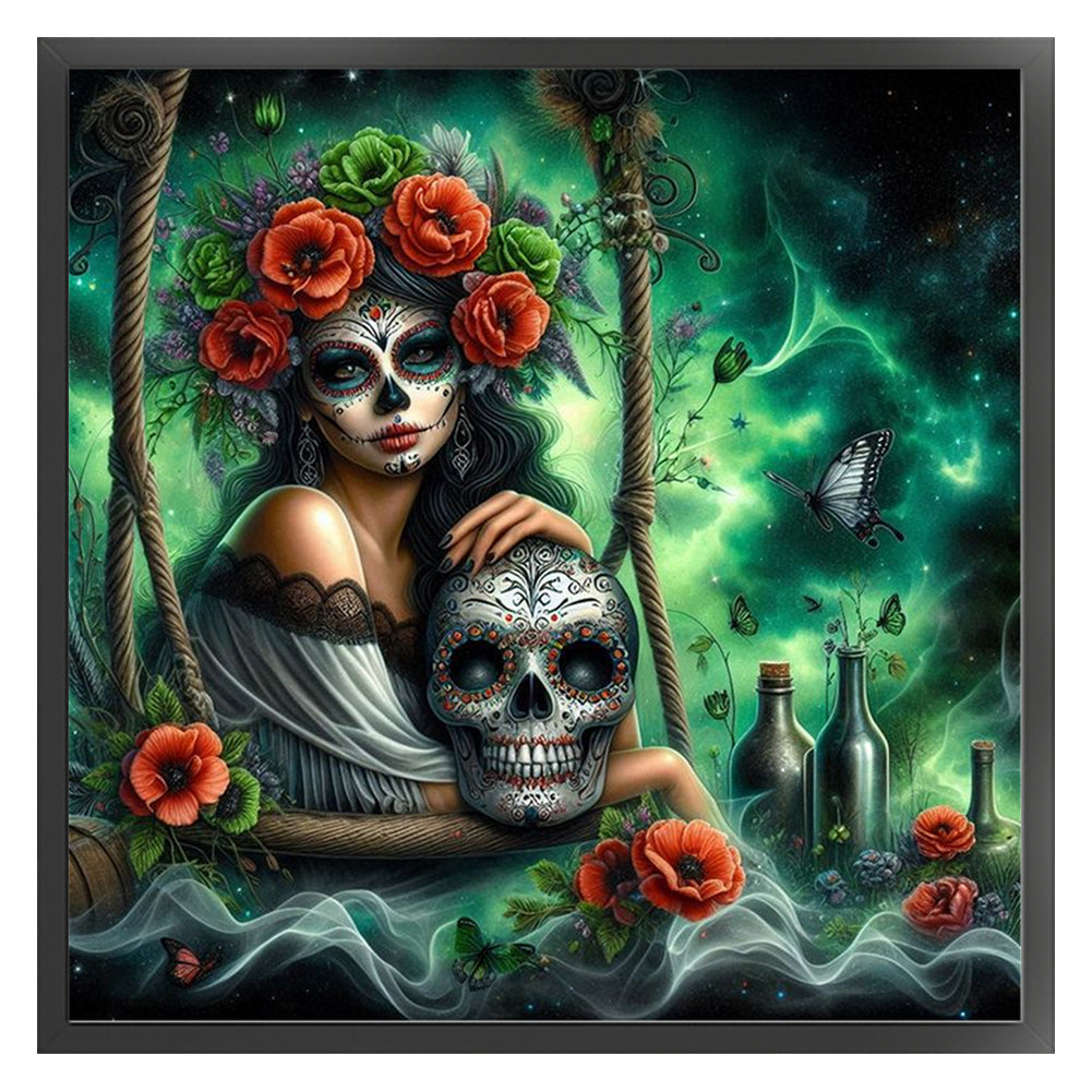 Halloween Skull Girl - 11CT Stamped Cross Stitch 40*40CM