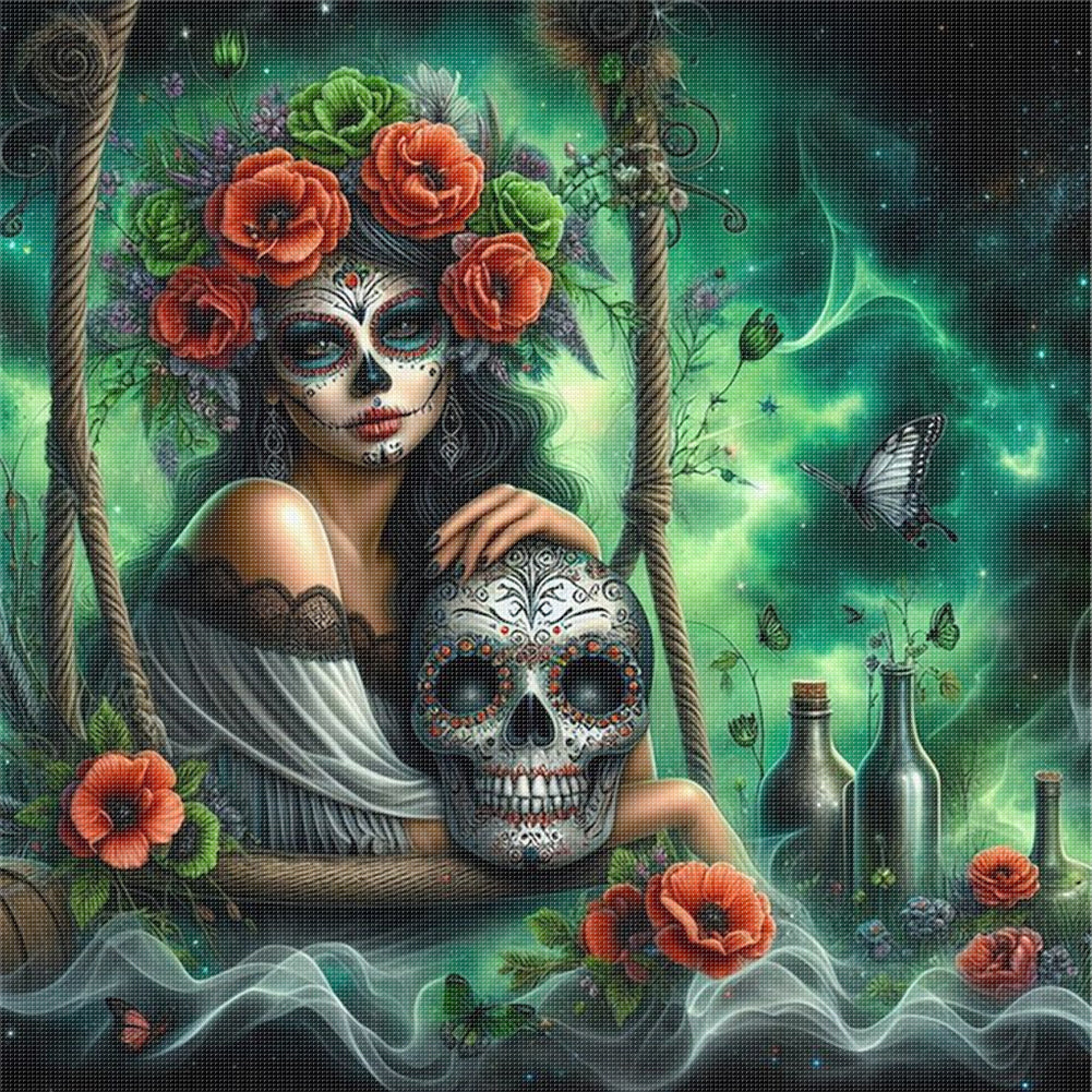 Halloween Skull Girl - 11CT Stamped Cross Stitch 40*40CM
