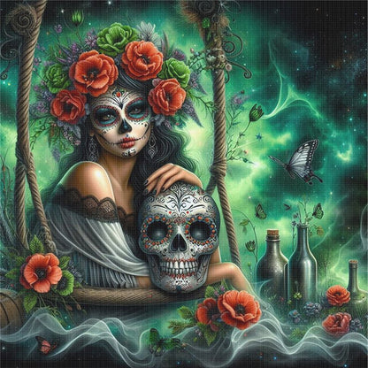 Halloween Skull Girl - 11CT Stamped Cross Stitch 40*40CM