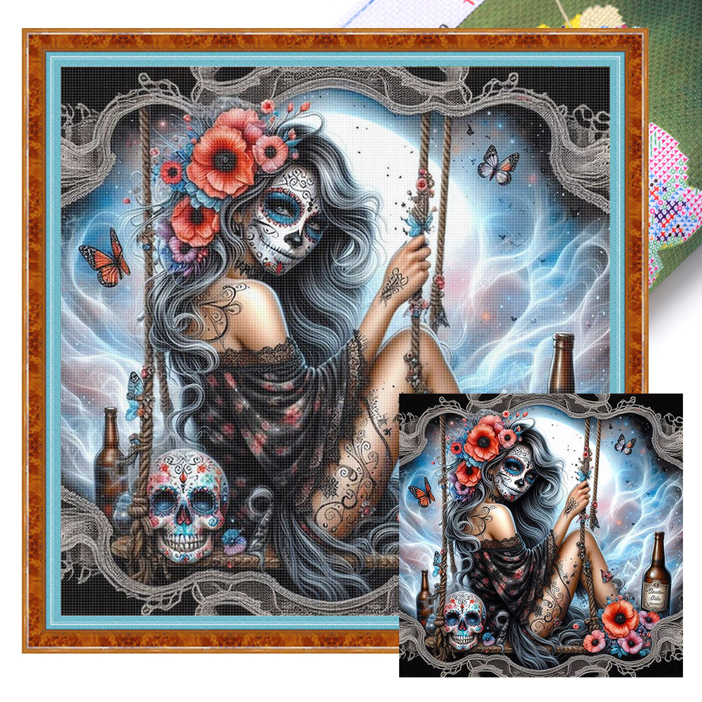 Halloween Skull Girl - 11CT Stamped Cross Stitch 40*40CM
