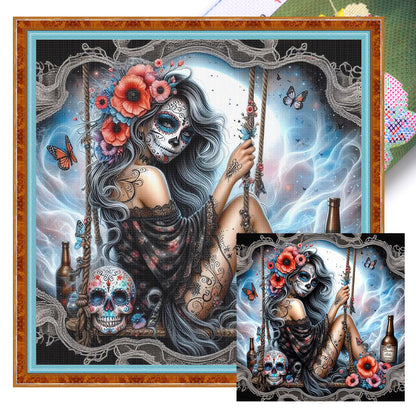 Halloween Skull Girl - 11CT Stamped Cross Stitch 40*40CM