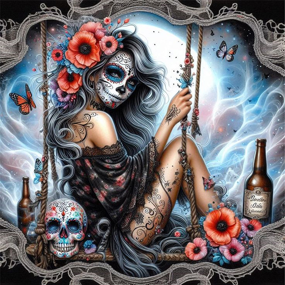 Halloween Skull Girl - 11CT Stamped Cross Stitch 40*40CM