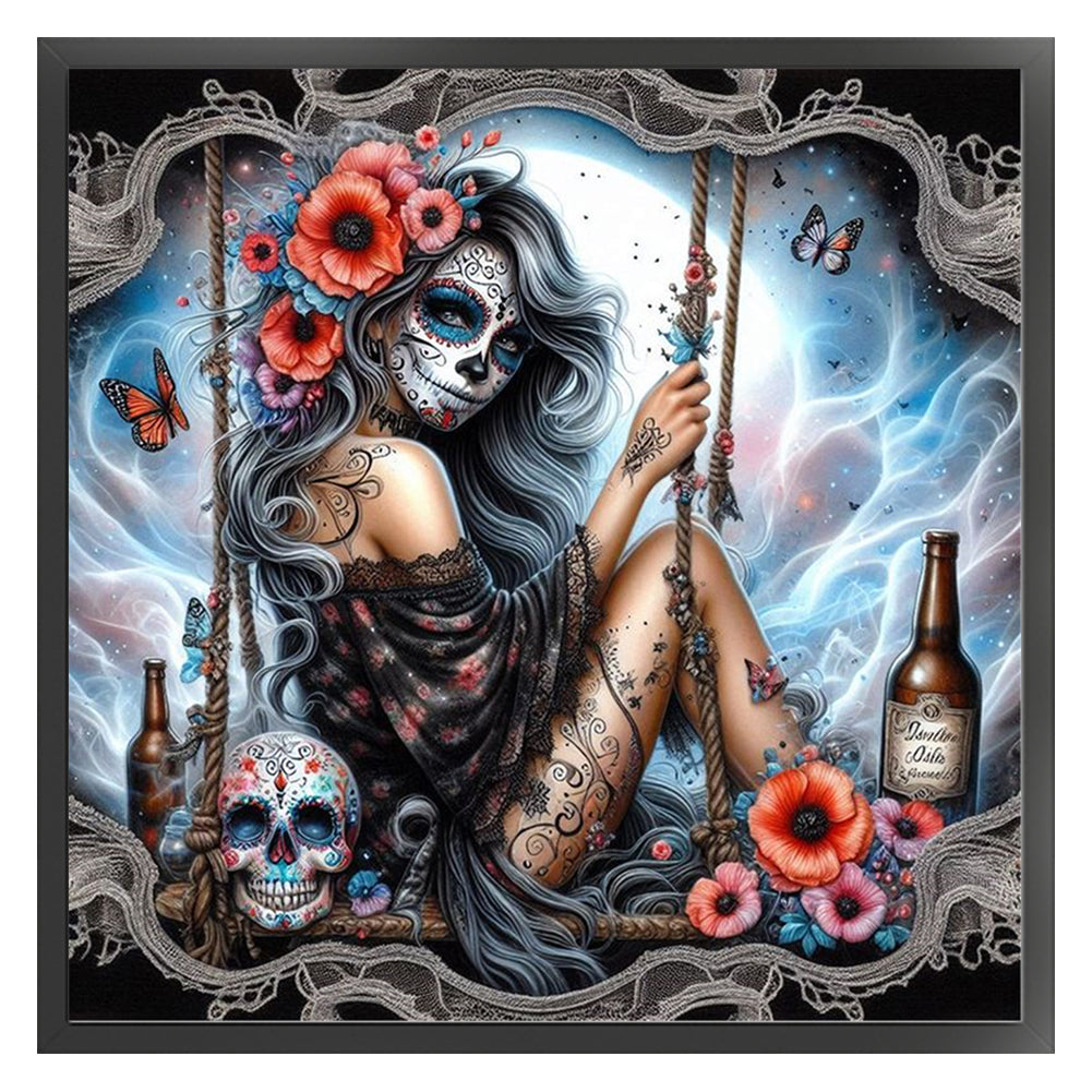 Halloween Skull Girl - 11CT Stamped Cross Stitch 40*40CM