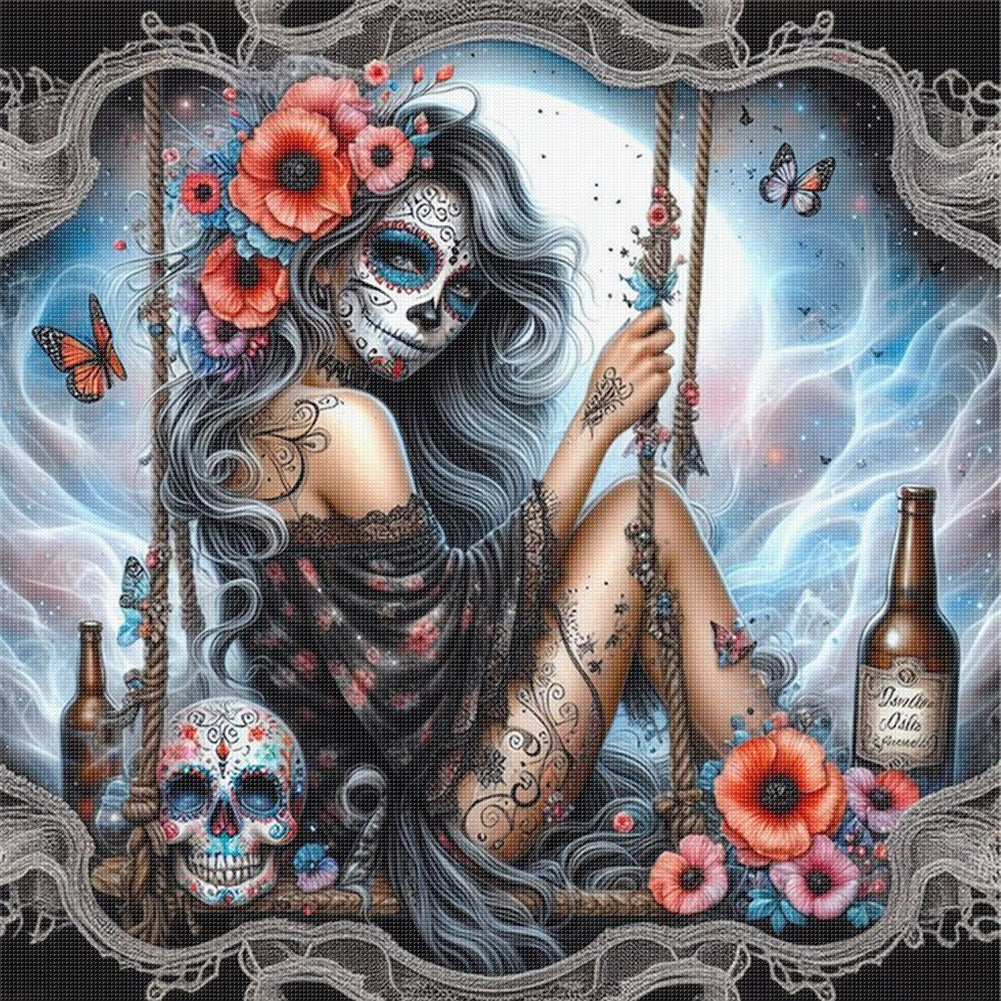 Halloween Skull Girl - 11CT Stamped Cross Stitch 40*40CM