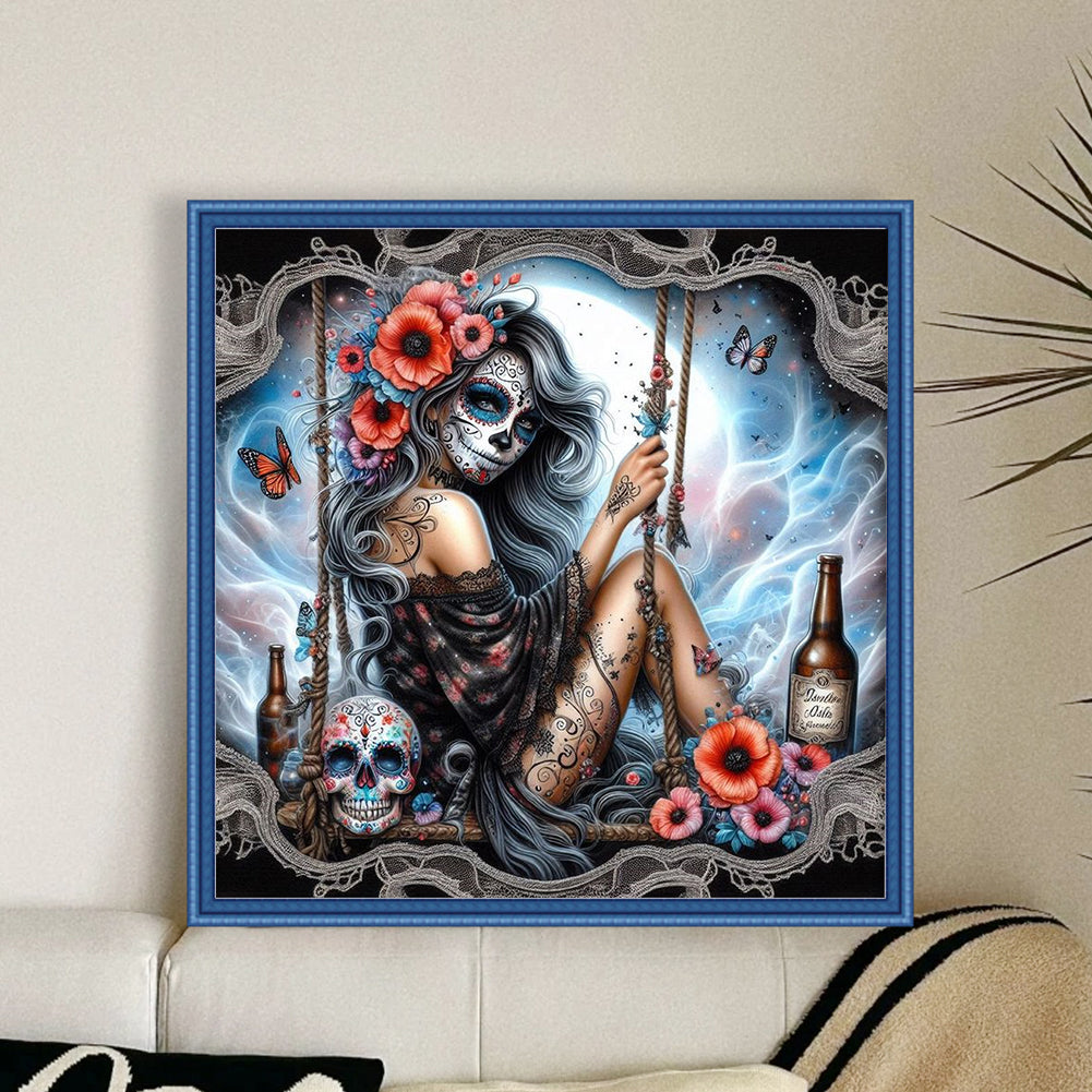 Halloween Skull Girl - 11CT Stamped Cross Stitch 40*40CM
