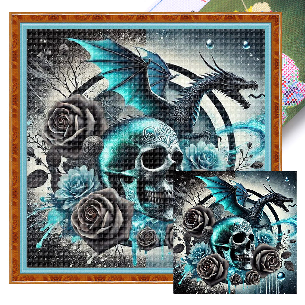 Halloween Skull Black Dragon - 11CT Stamped Cross Stitch 40*40CM
