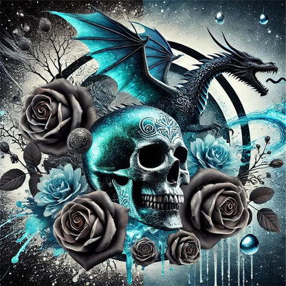 Halloween Skull Black Dragon - 11CT Stamped Cross Stitch 40*40CM