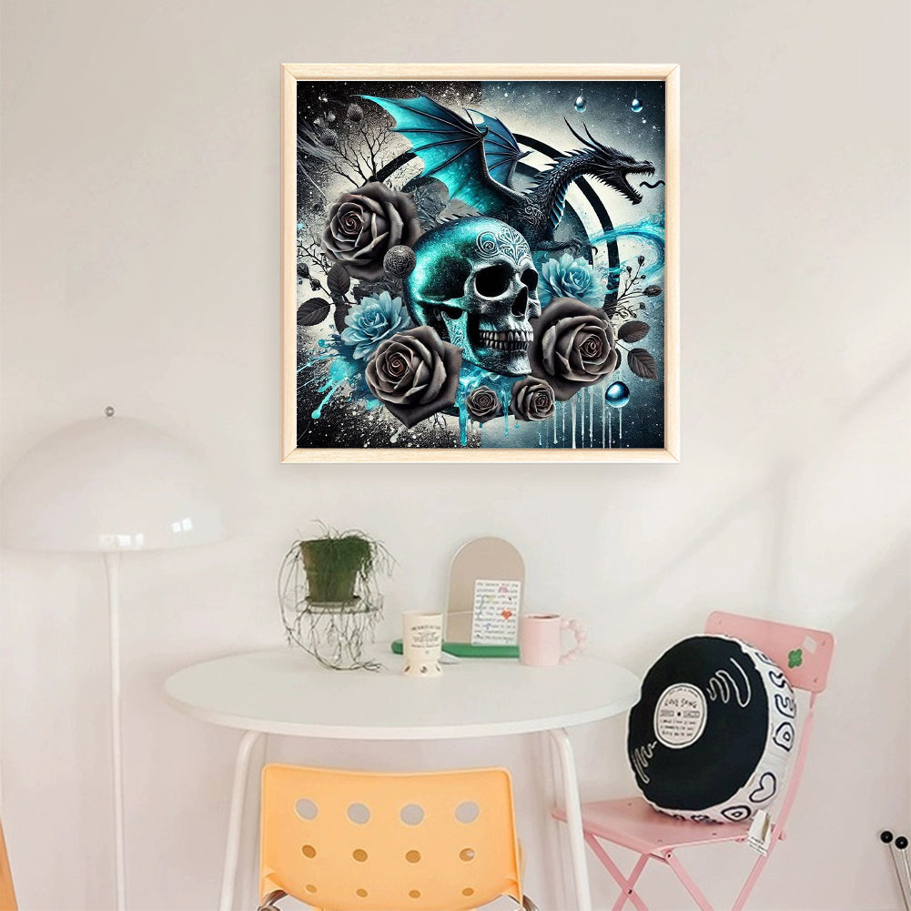 Halloween Skull Black Dragon - 11CT Stamped Cross Stitch 40*40CM