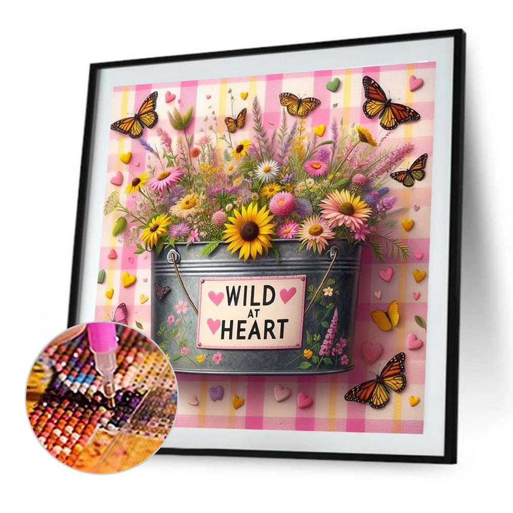 Bouquet In An Iron Bucket - Full Round Drill Diamond Painting 30*30CM