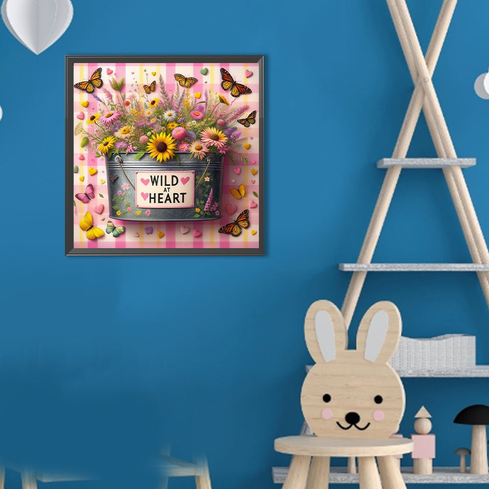 Bouquet In An Iron Bucket - Full Round Drill Diamond Painting 30*30CM