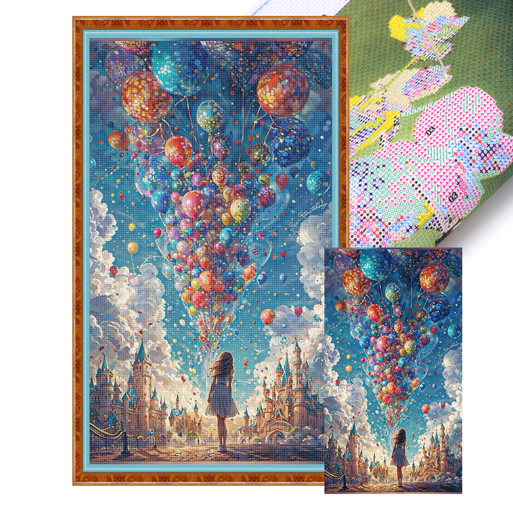 Balloon Girl - 14CT Stamped Cross Stitch 40*70CM
