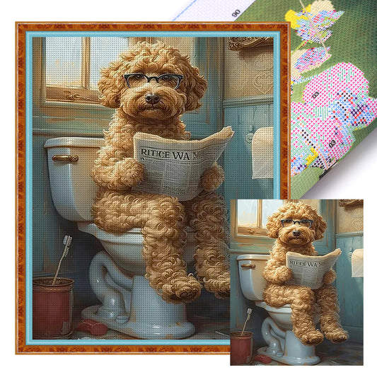 Puppy Going To The Toilet - 14CT Stamped Cross Stitch 40*50CM