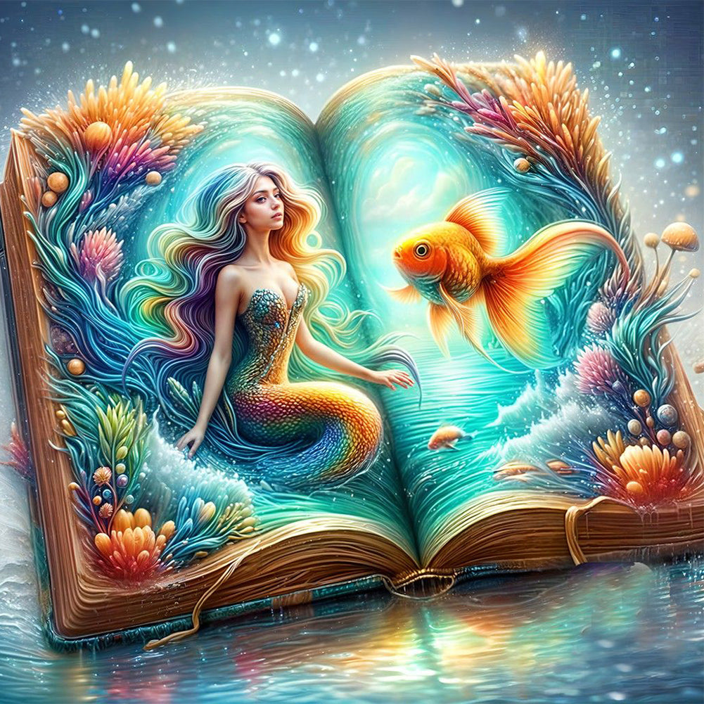 Mermaid In The Book - Full Round Drill Diamond Painting 40*40CM