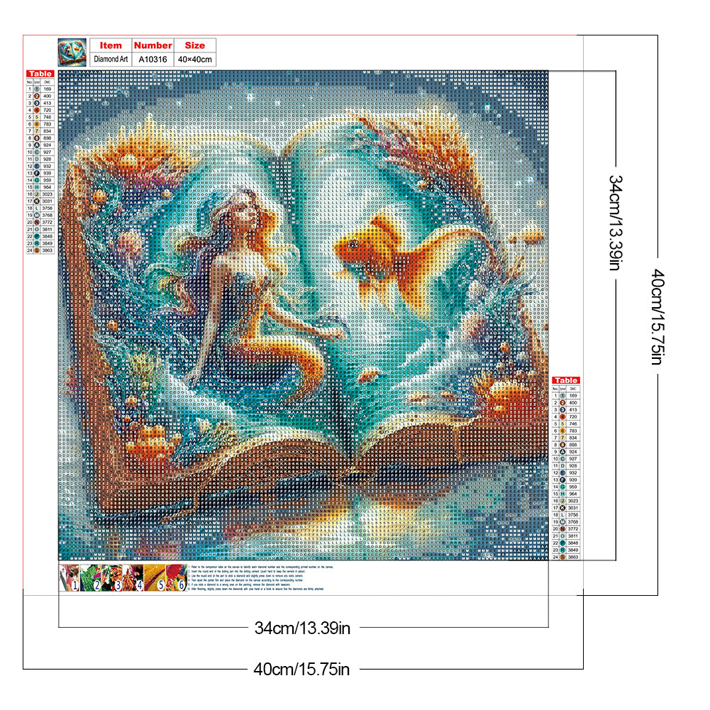 Mermaid In The Book - Full Round Drill Diamond Painting 40*40CM