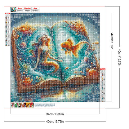 Mermaid In The Book - Full Round Drill Diamond Painting 40*40CM