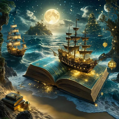 Sailboat In The Book - Full Round Drill Diamond Painting 40*40CM