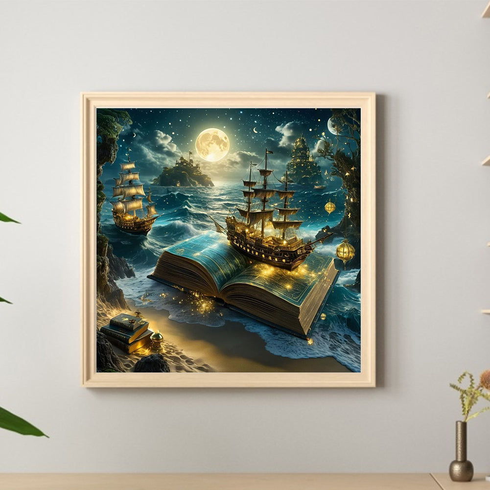 Sailboat In The Book - Full Round Drill Diamond Painting 40*40CM