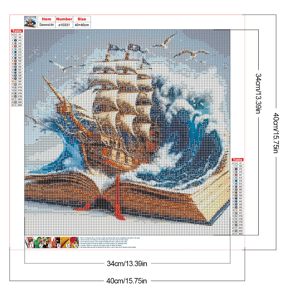 Sailboat In The Book - Full Round Drill Diamond Painting 40*40CM